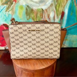 NEW Michael Kors Tan Selma Medium TZ Satchel Purse TOTE Crossbody Strap